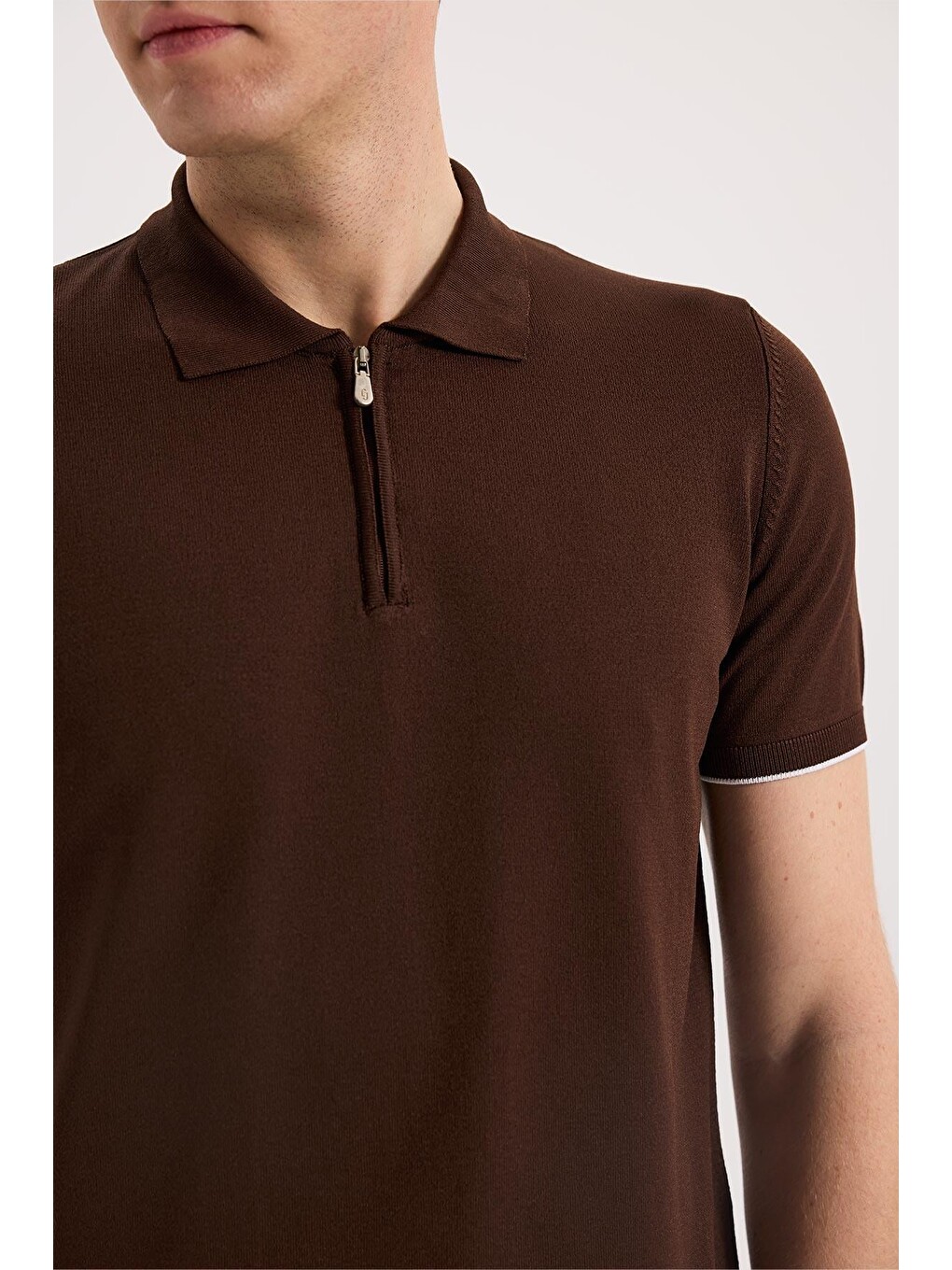 Kahverengi Kahve Slim Fit Triko Fermualı Polo Yaka Tişört-2