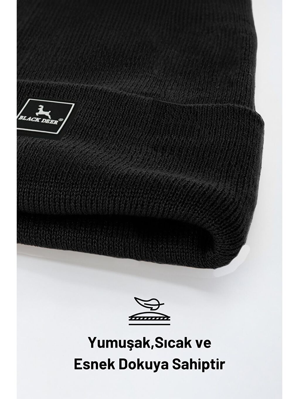 Black Deer Siyah Unisex Kışlık Bere Düz Logolu Yumuşak Triko Basic Akrilik Beanie - 2