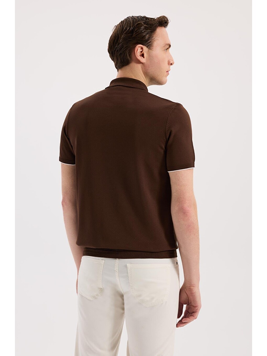 Kahverengi Kahve Slim Fit Triko Fermualı Polo Yaka Tişört-3