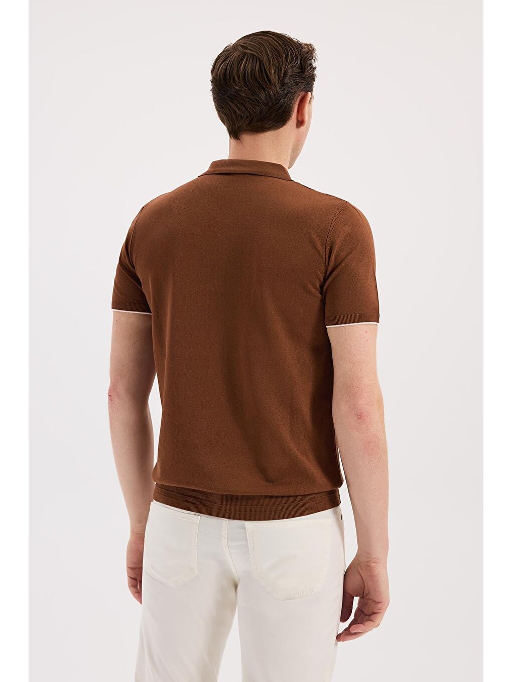 Kahverengi Kiremit Slim Fit Triko Fermualı Polo Yaka T-Shirt-3