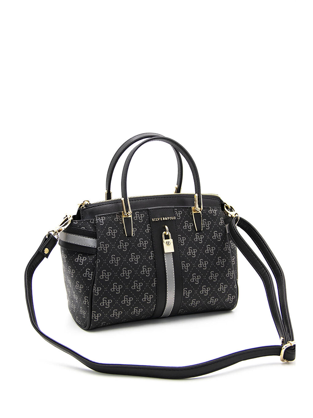 Kadın Omuz Çantası 1103-42965 M178 Siyah Platin-Mat Siyah-4