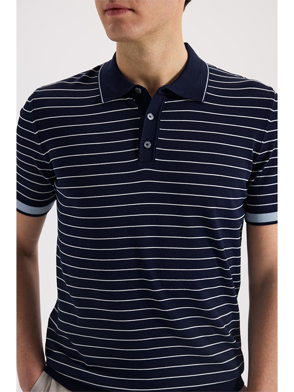 Lacivert Slim Fit Çizgili Rayon Polo Yaka T-Shirt-2