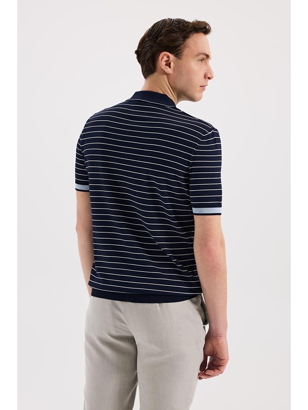 Lacivert Slim Fit Çizgili Rayon Polo Yaka T-Shirt-3