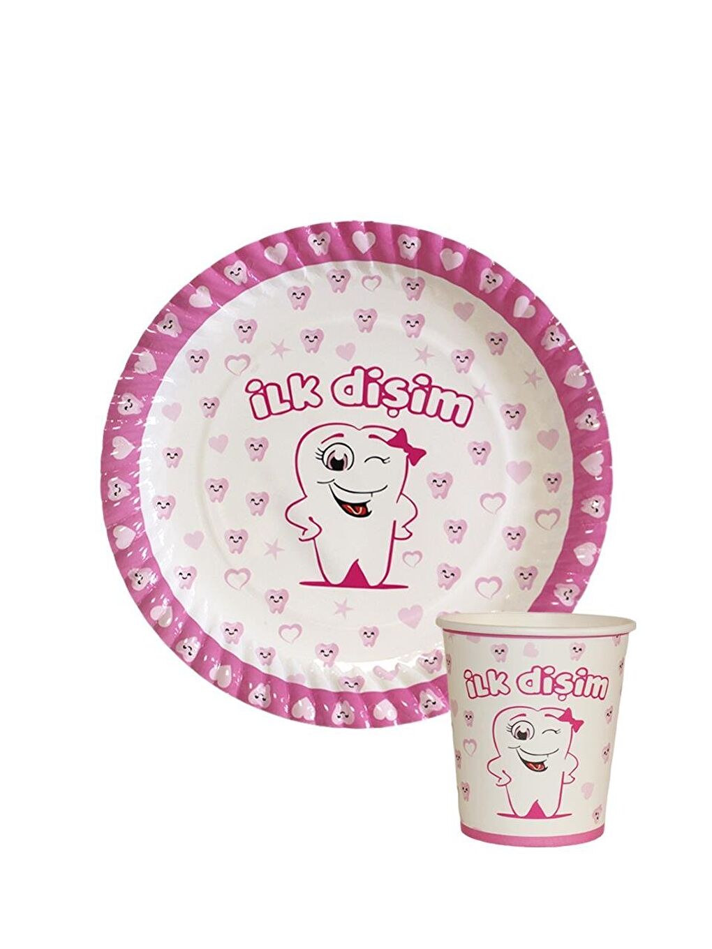 İlk Dişim Temalı Karton Tabak Bardak Set Pembe 8'li-1