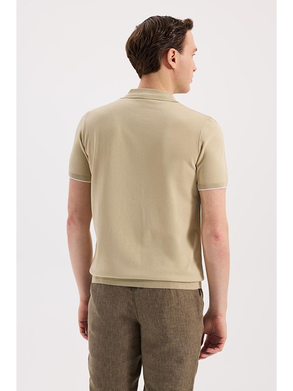 Bej Slim Fit Triko Fermualı Polo Yaka T-Shirt-3