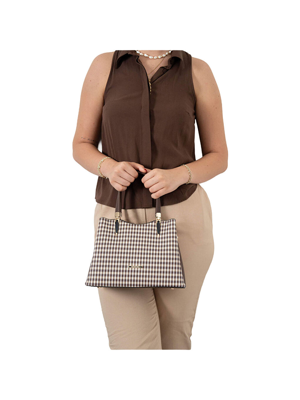 Kahverengi Kadın Omuz Çantası 1205-47383 SILVER POLO BAYAN ÇANTASI M191 KAHVE SARI-MAT KAHVE