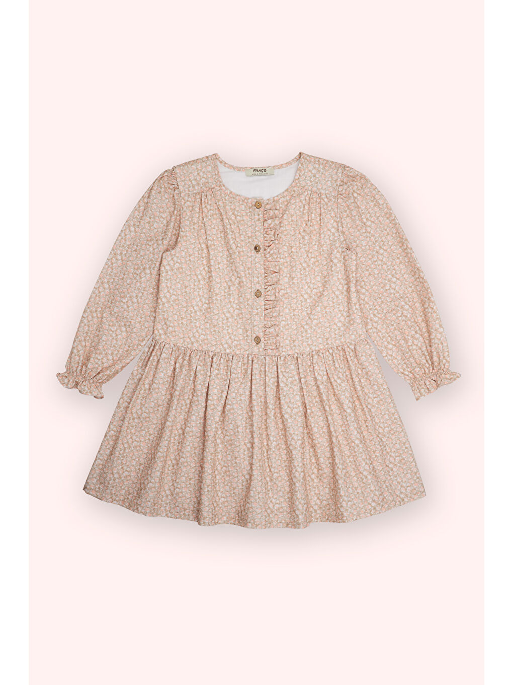 Kız Çocuk Çiçek Desenli Elbise Bej