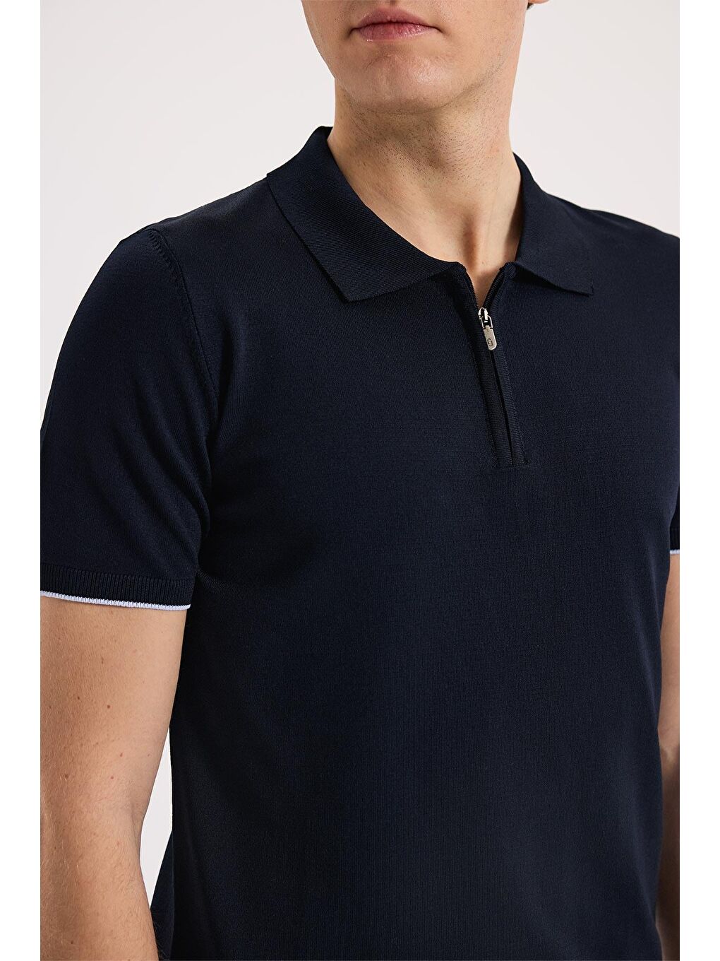 Lacivert Slim Fit Triko Fermualı Polo Yaka Tişört-2