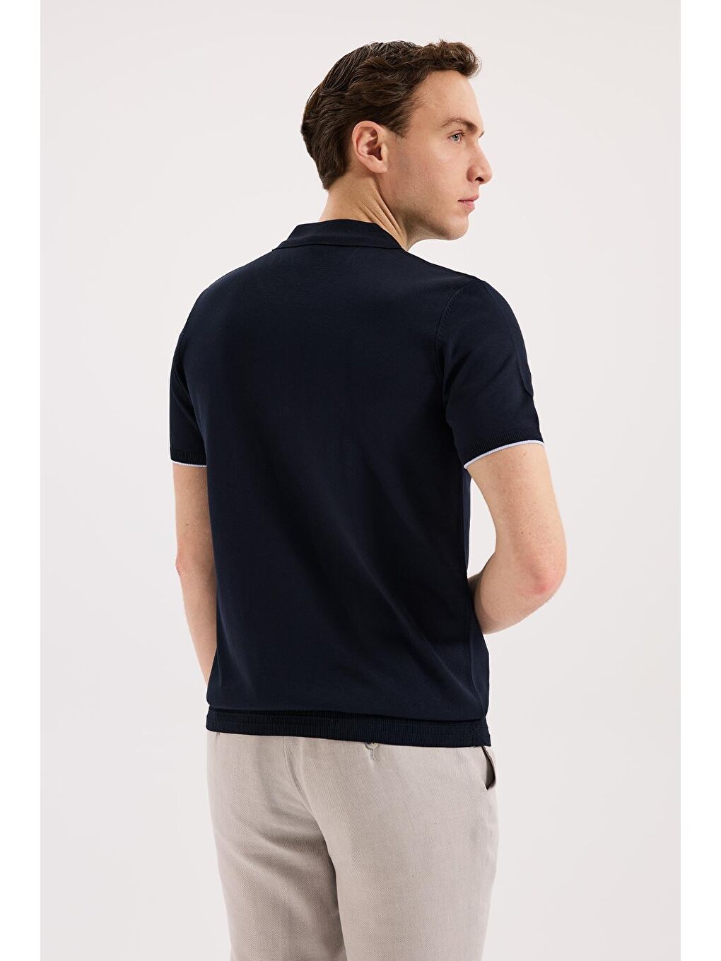 Lacivert Slim Fit Triko Fermualı Polo Yaka Tişört-3
