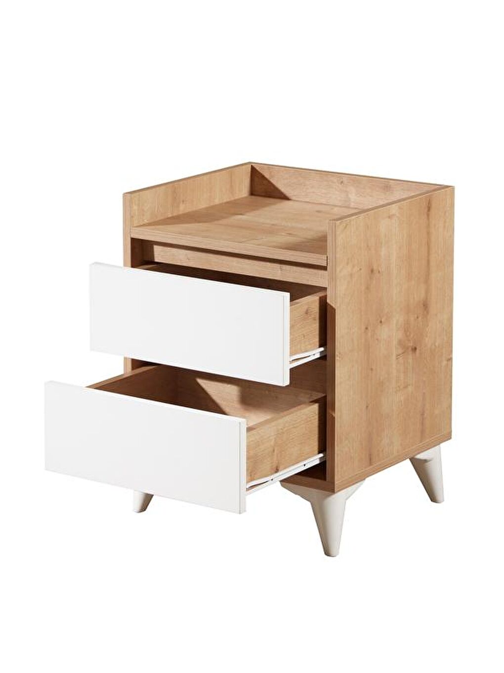 Kahverengi Verona 2 Çekmeceli Komodin - Safir Meşe / Beyaz-3