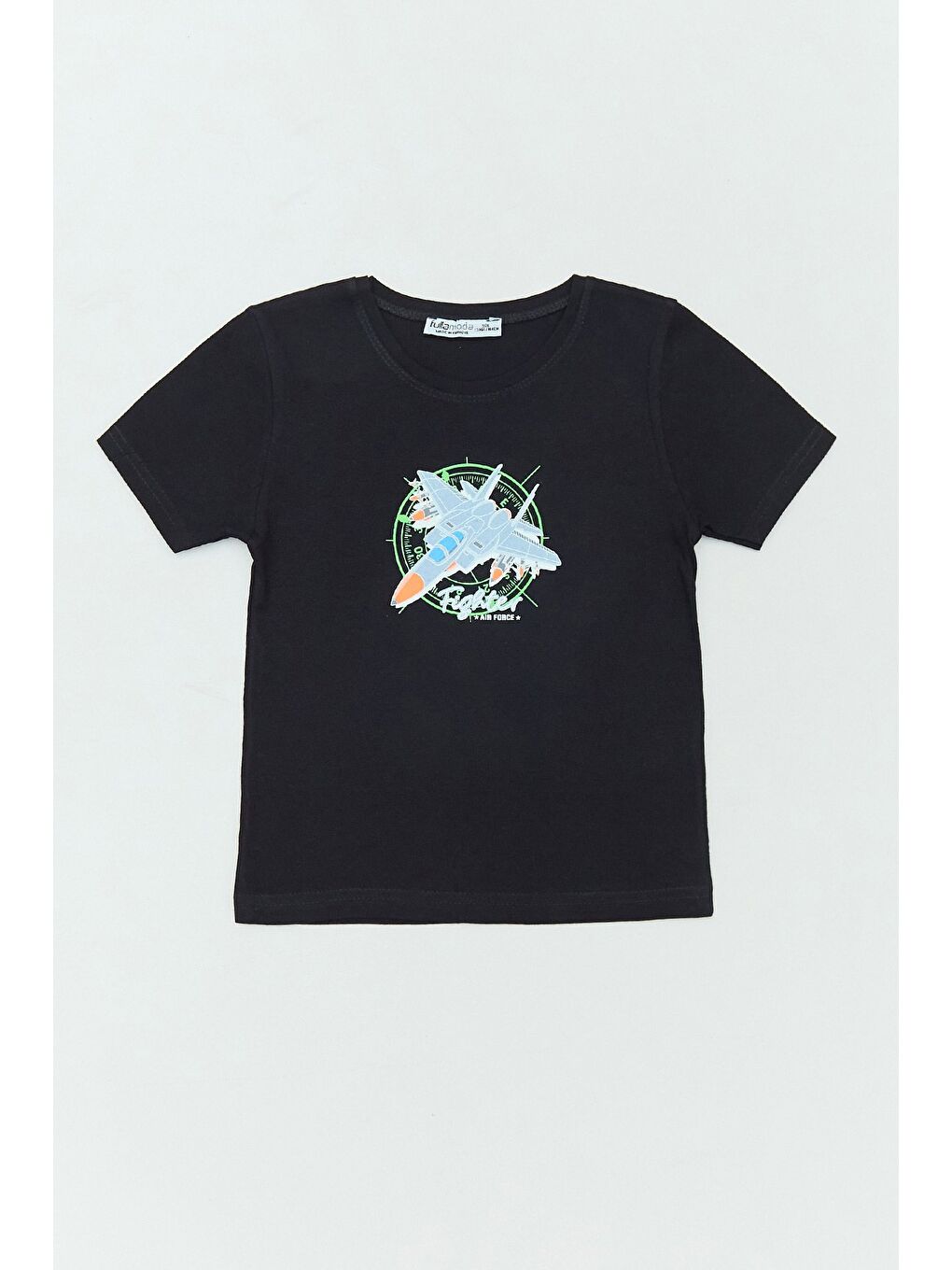 Siyah %100 Pamuk Uzay Mekiği Baskılı Bisiklet Yaka Erkek Çocuk Tişört
