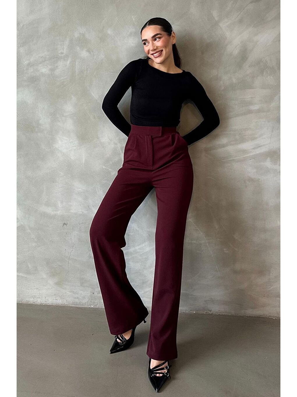 Bordo Elastanlı Cırt Kapamalı Palazzo Pantolon Mg2291-1