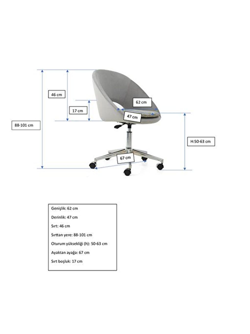 Olivya Çalışma Sandalyesi - Gri-4
