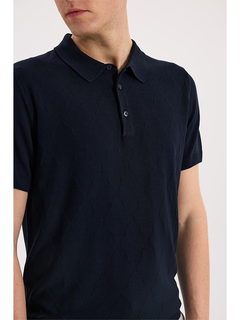 Lacivert Slim Fit Desenli Triko Polo Yaka T-Shirt-2