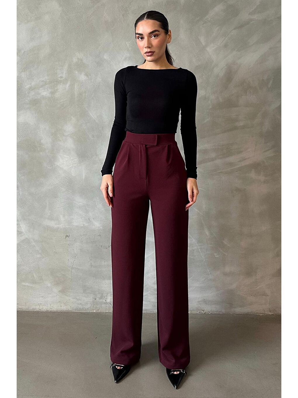 Bordo Elastanlı Cırt Kapamalı Palazzo Pantolon Mg2291-2