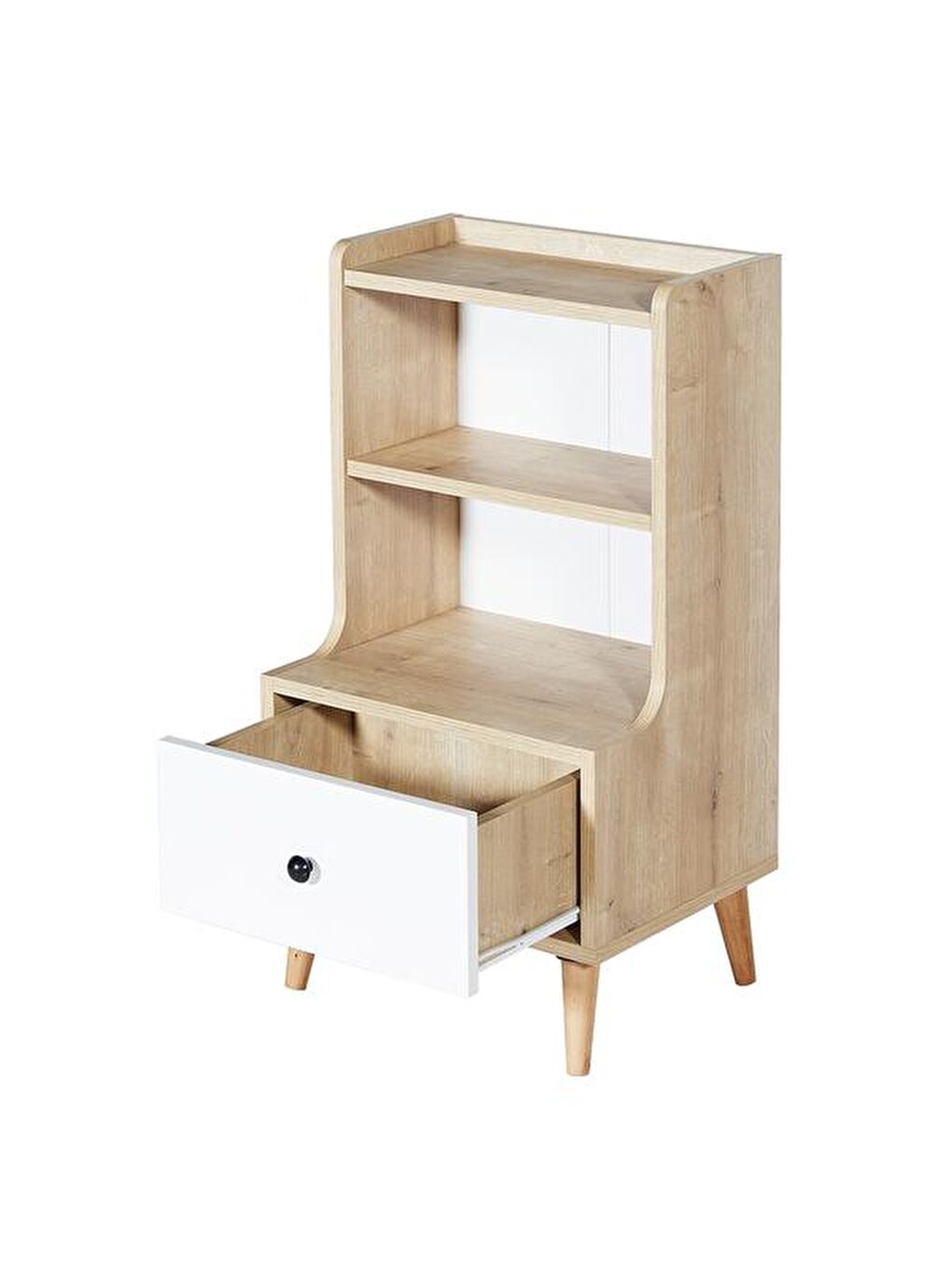 Kahverengi Melek Tek Çekmeceli Komodin - Safir Meşe / Beyaz-7