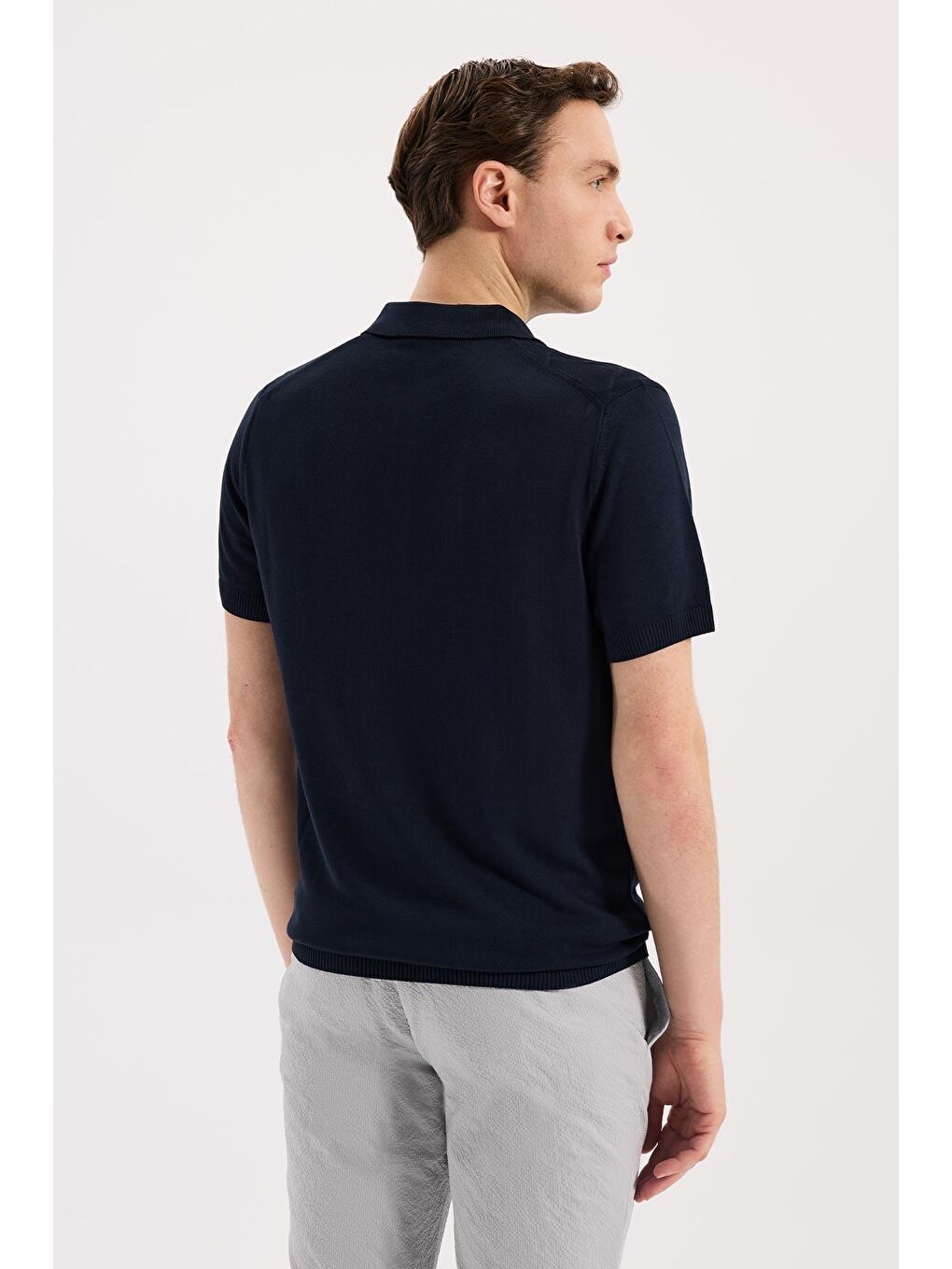 Lacivert Slim Fit Desenli Triko Polo Yaka T-Shirt-3