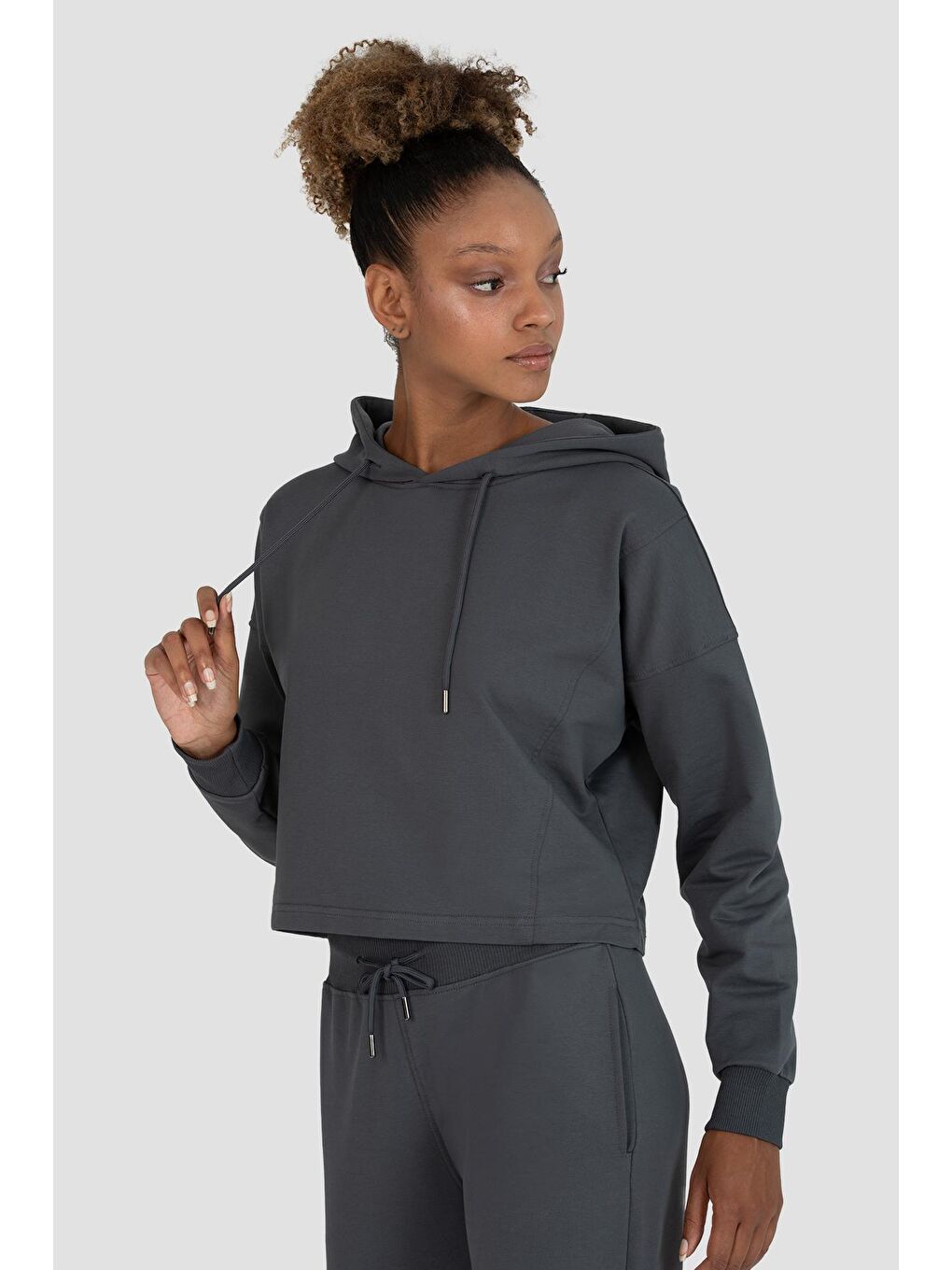 Gri Lisa Oversize Füme Crop Hoodie-1