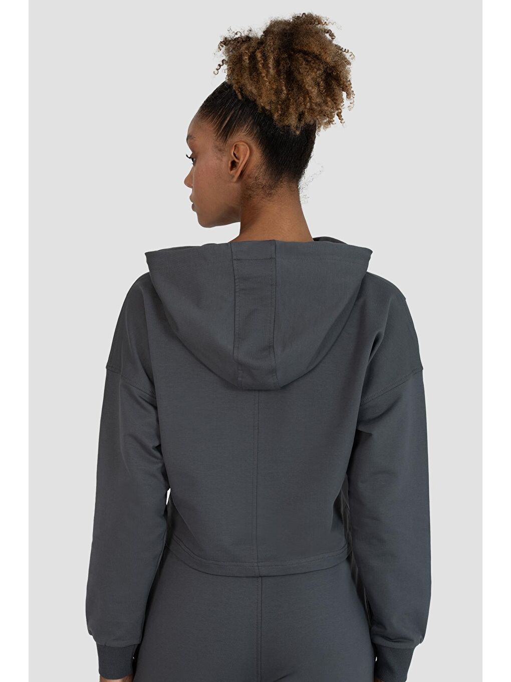 Gri Lisa Oversize Füme Crop Hoodie-3