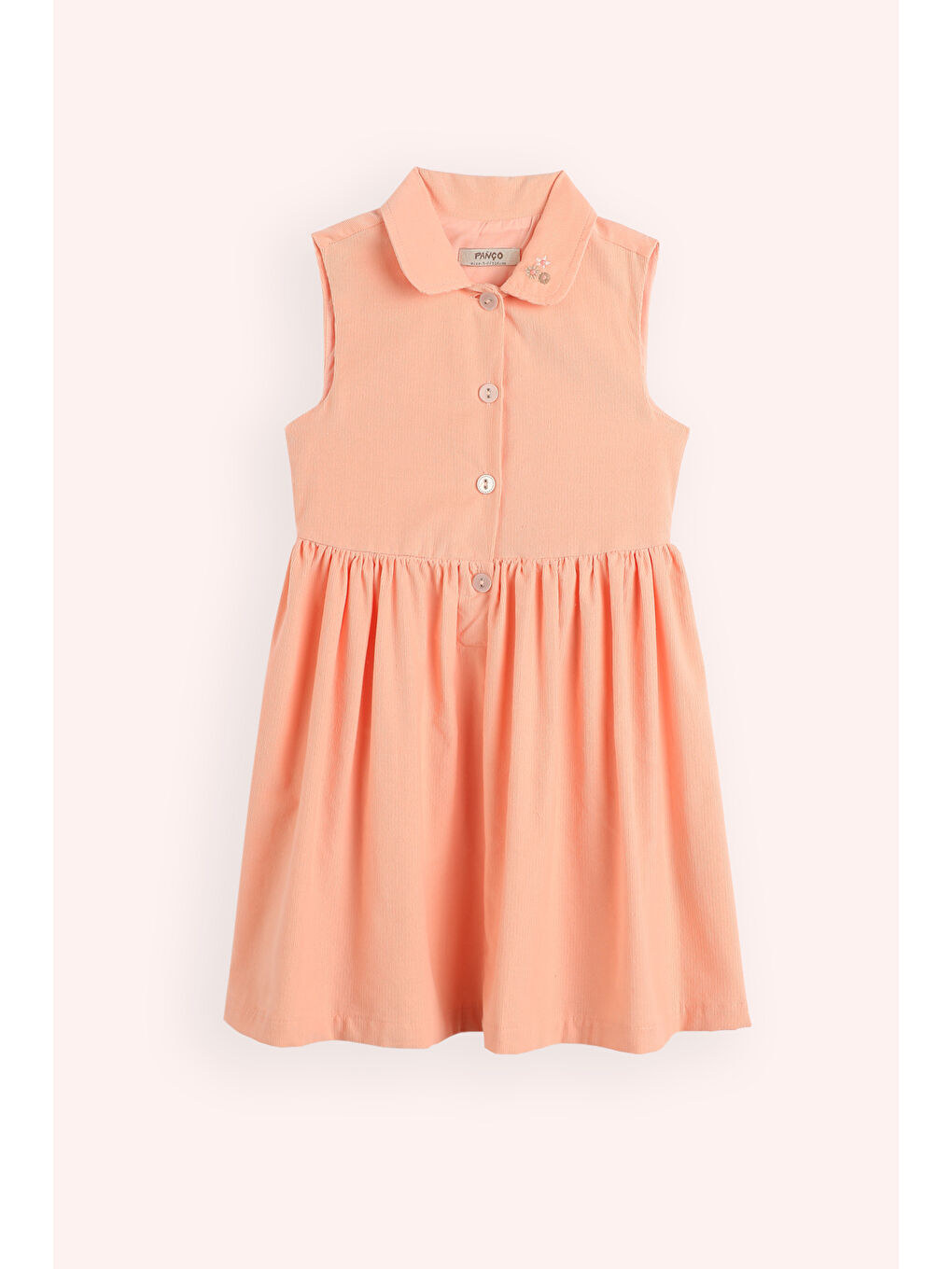 Pembe Kız Çocuk Yakalı Kadife Elbise Pudra