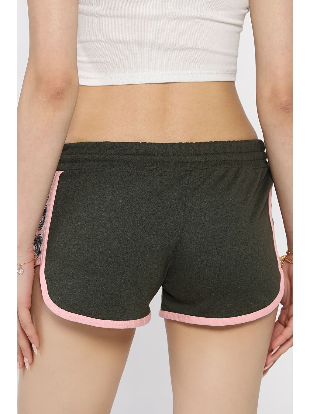 Haki Kadın Baskılı Mini Şort-2