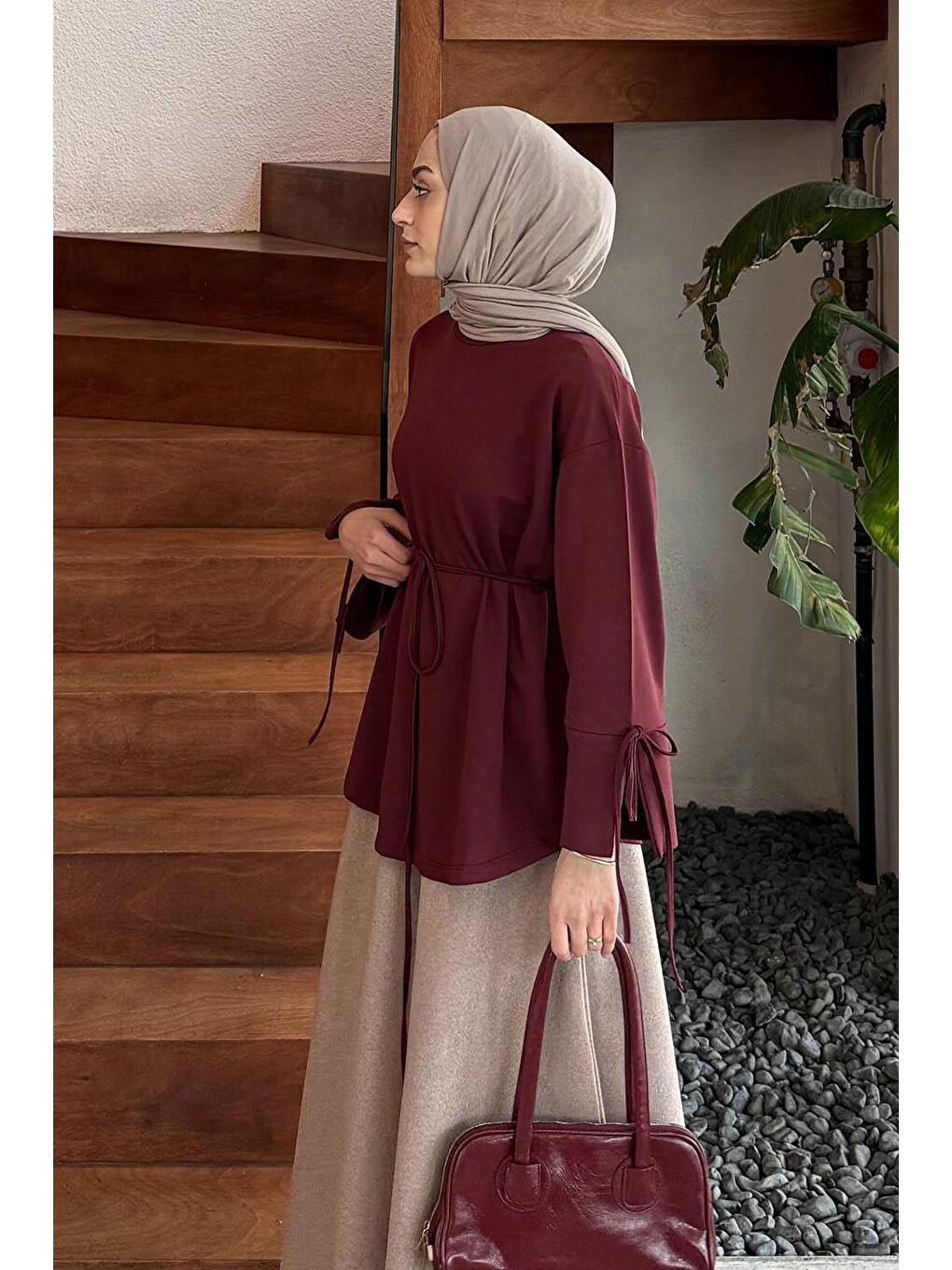 Yırtmaç Detaylı Sweat Bordo-1