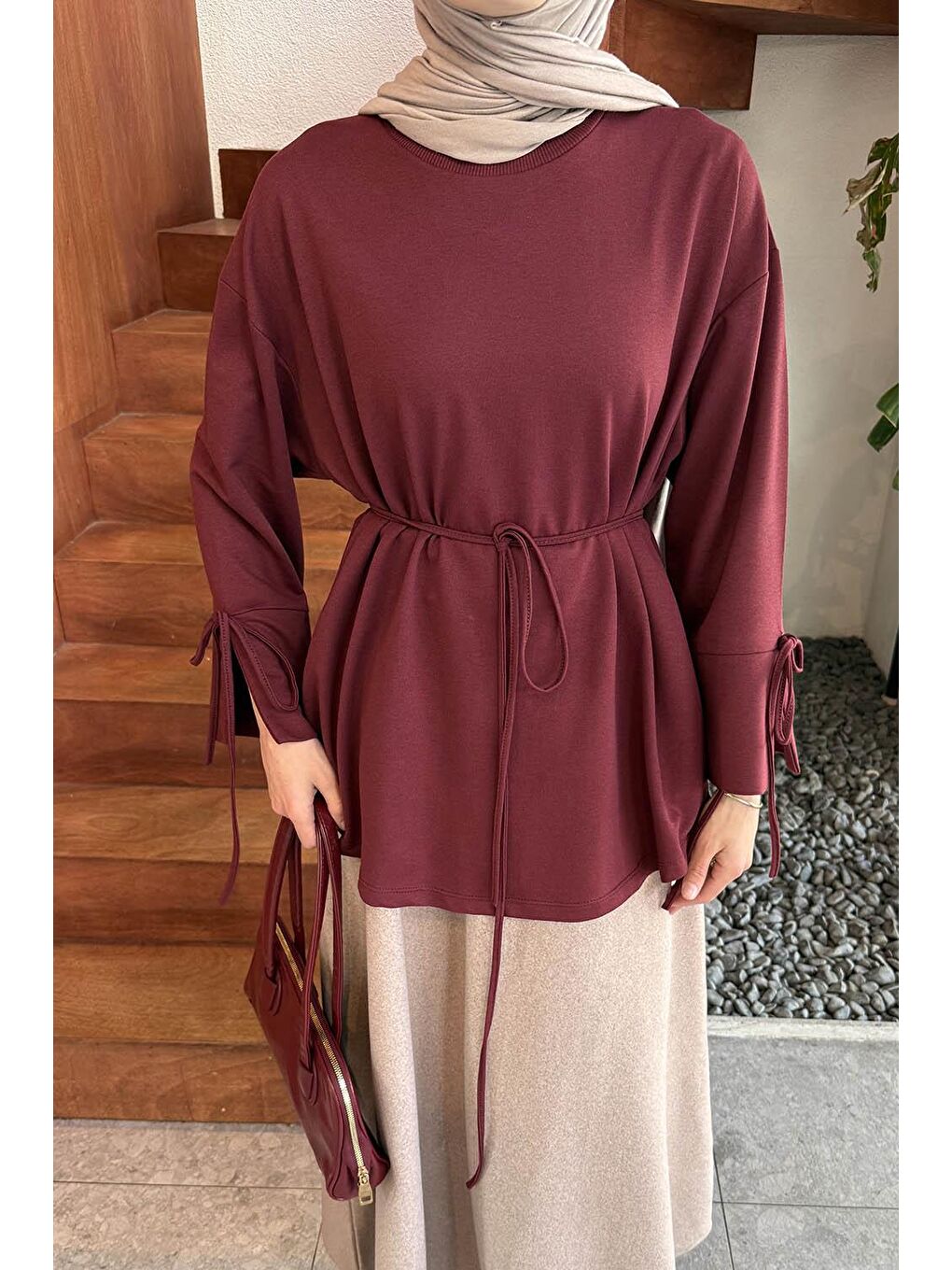 Yırtmaç Detaylı Sweat Bordo-2