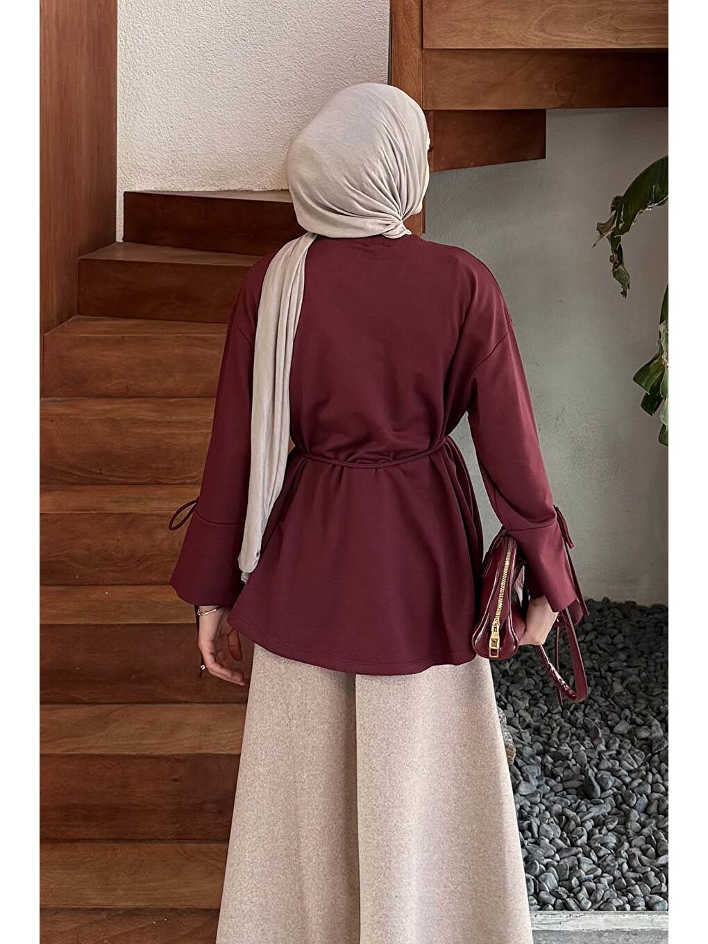 Yırtmaç Detaylı Sweat Bordo-3