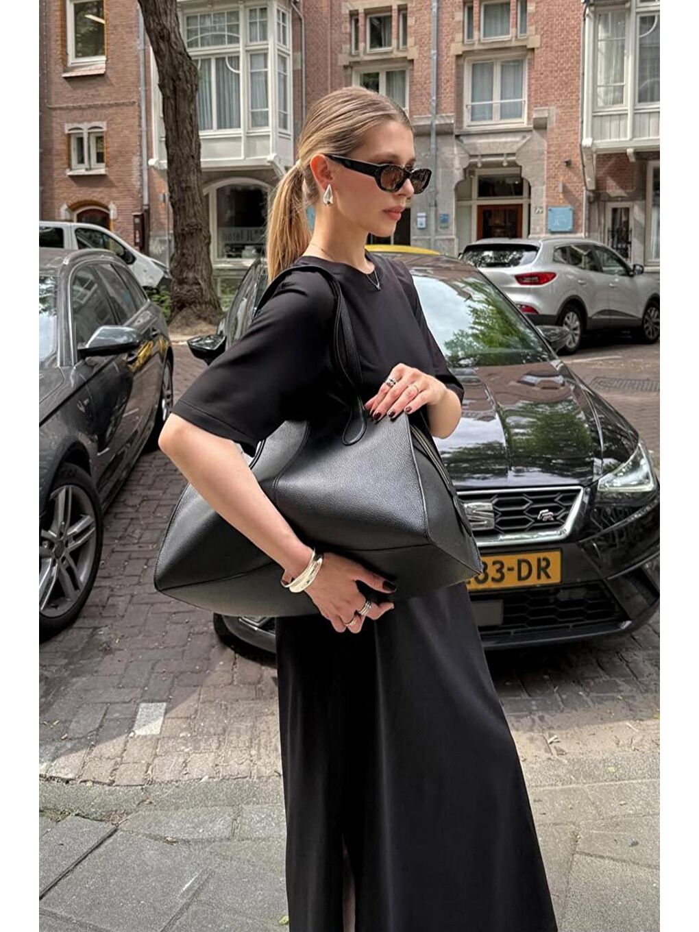 Siyah Basic Yırtmaçlı Kadın Elbise Mg2523-1