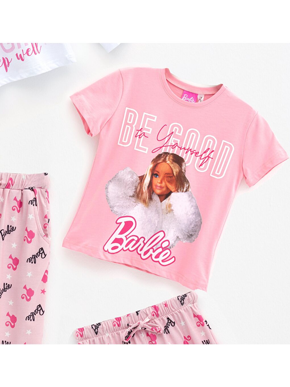 For You Kids Pembe Barbie 4'lü Tshirt Pembe Şort Pantolon Takım - 1