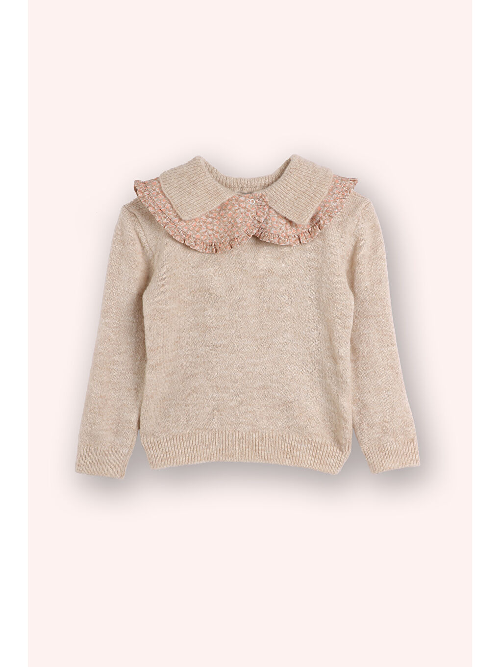 Kız Çocuk Çıkarılabilir Yaka Detaylı Triko Bej-Melanj-2