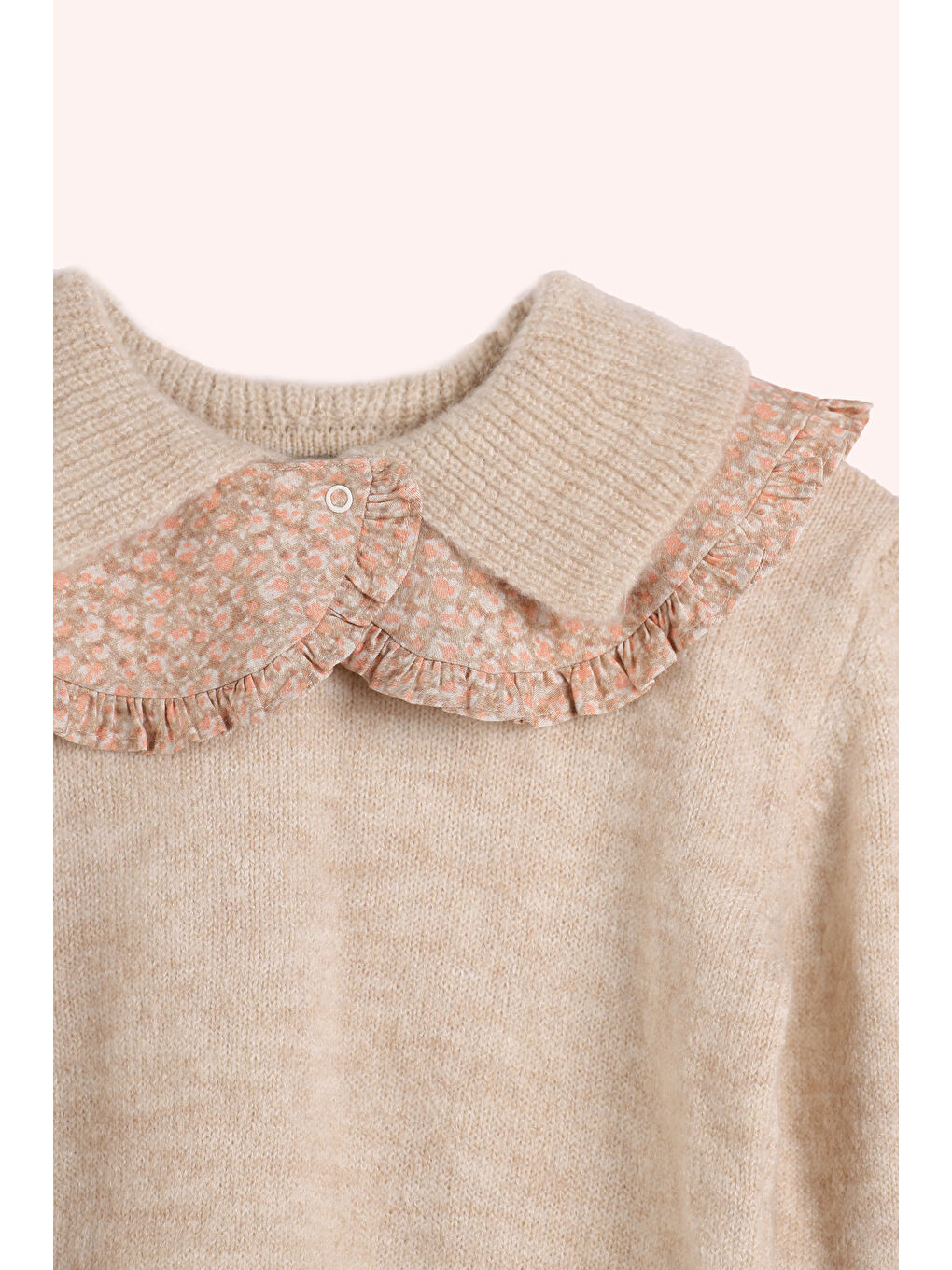 Kız Çocuk Çıkarılabilir Yaka Detaylı Triko Bej-Melanj-1