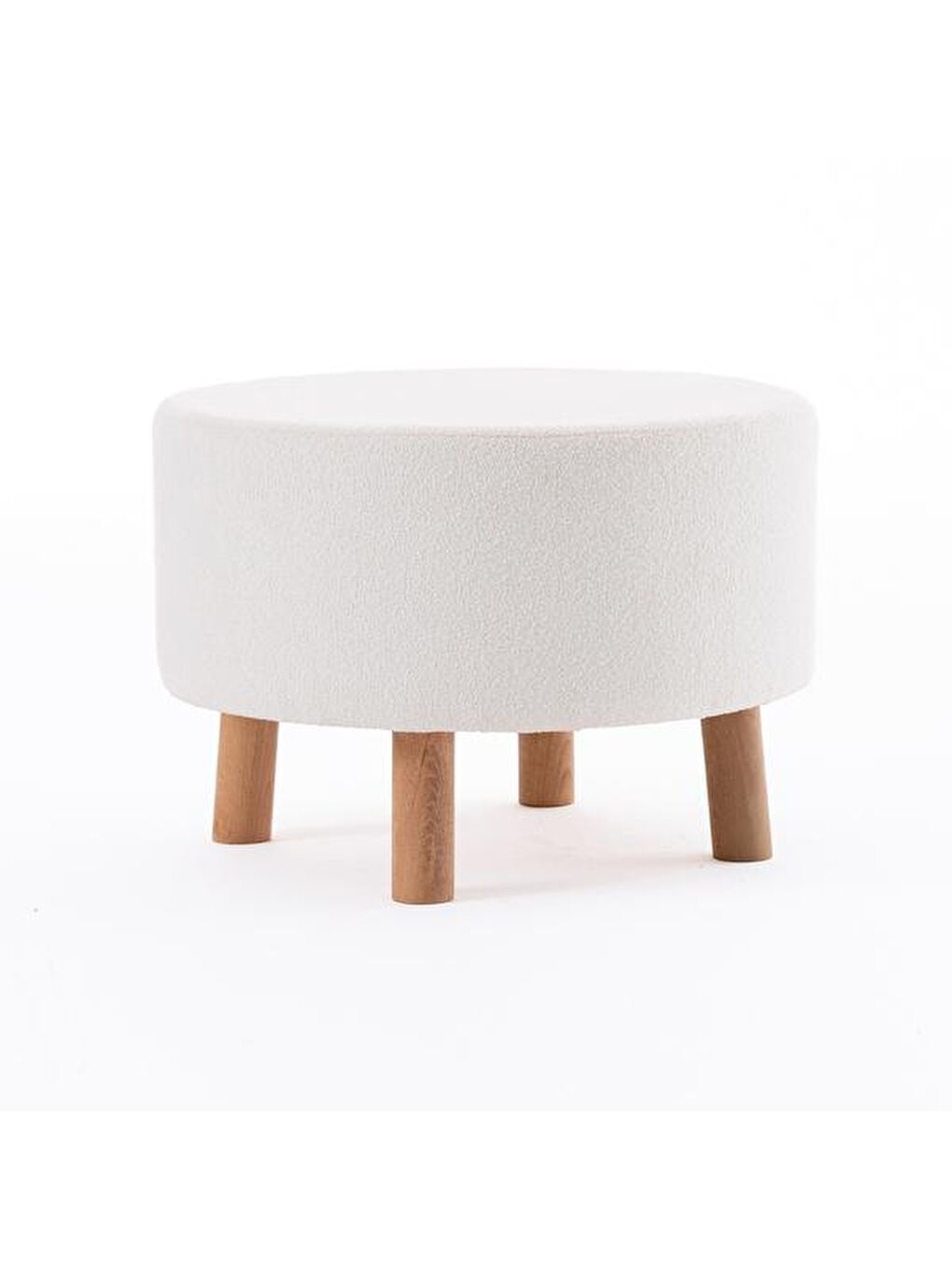 Ekru Masif Ayaklı Silindir Puf - Krem-2