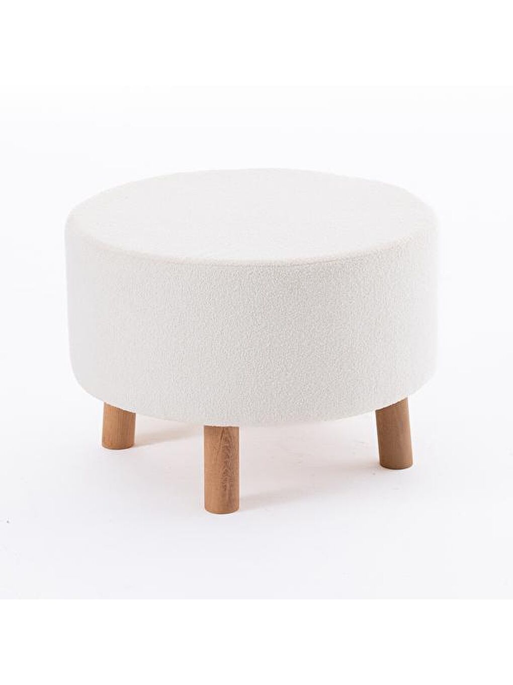 Ekru Masif Ayaklı Silindir Puf - Krem-5