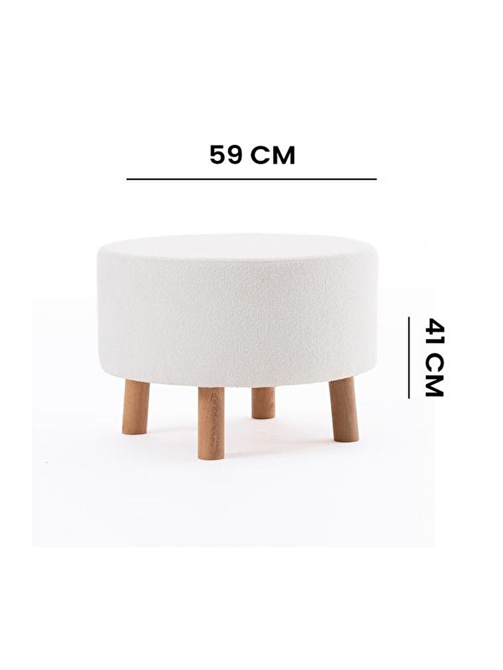 Ekru Masif Ayaklı Silindir Puf - Krem-7