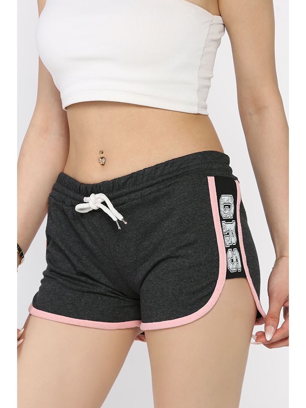 Antrasit Kadın Baskılı Mini Şort-1