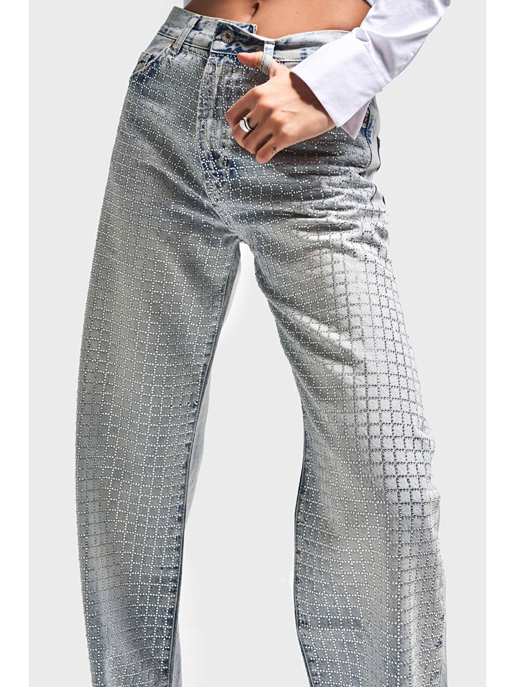 Mavi Kadın T.Kot Rengi Lora T2-4S5-30 Loose Fit Parlak Kare Taşlı %100 Pamuk Tasarım Denim Jean-2