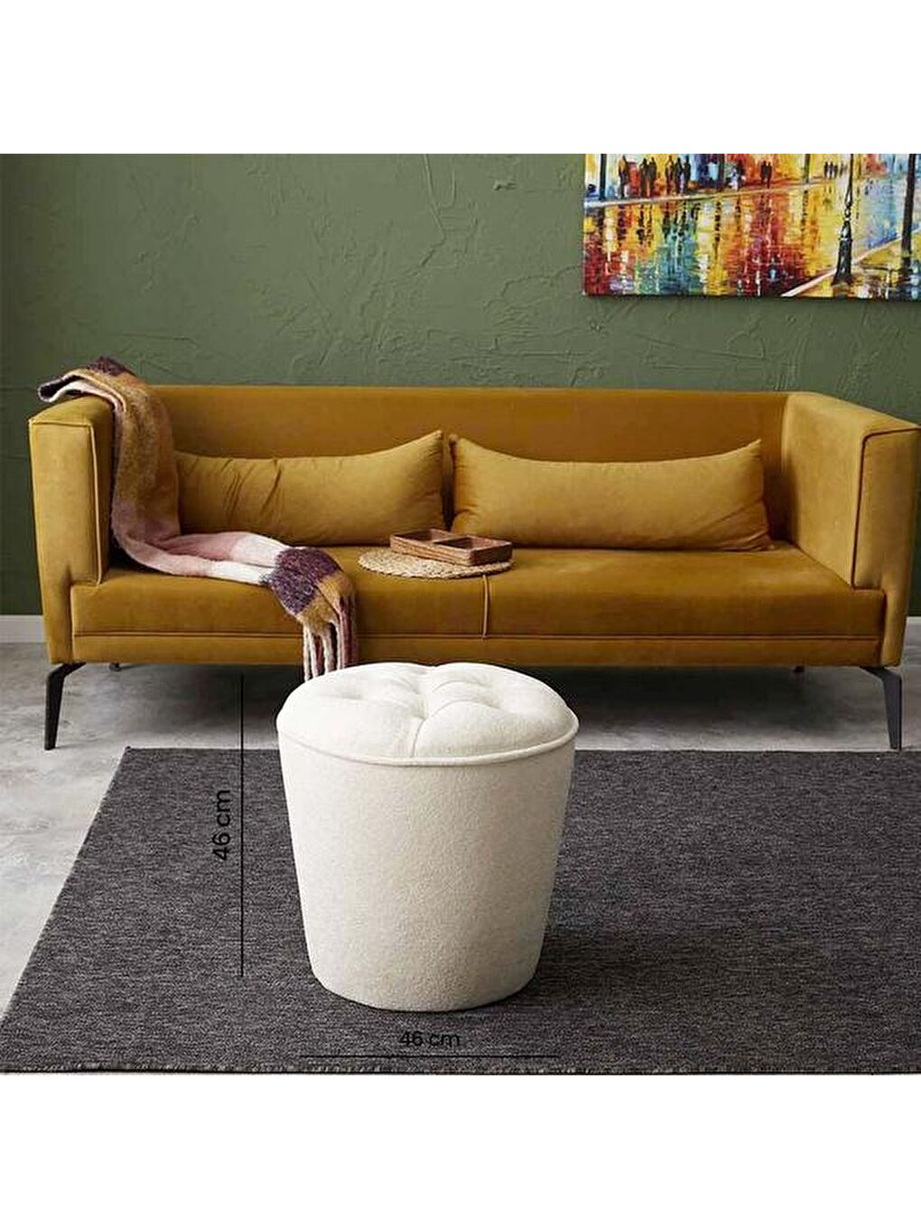 Ekru Konik Silindir Puf - Krem-2
