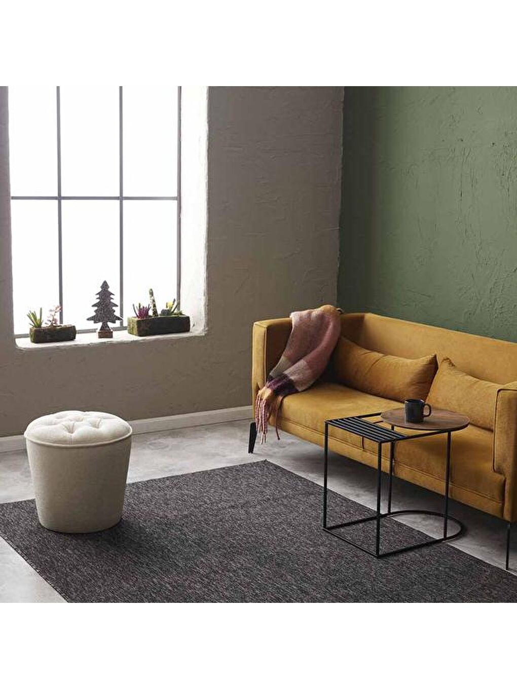 Ekru Konik Silindir Puf - Krem-3