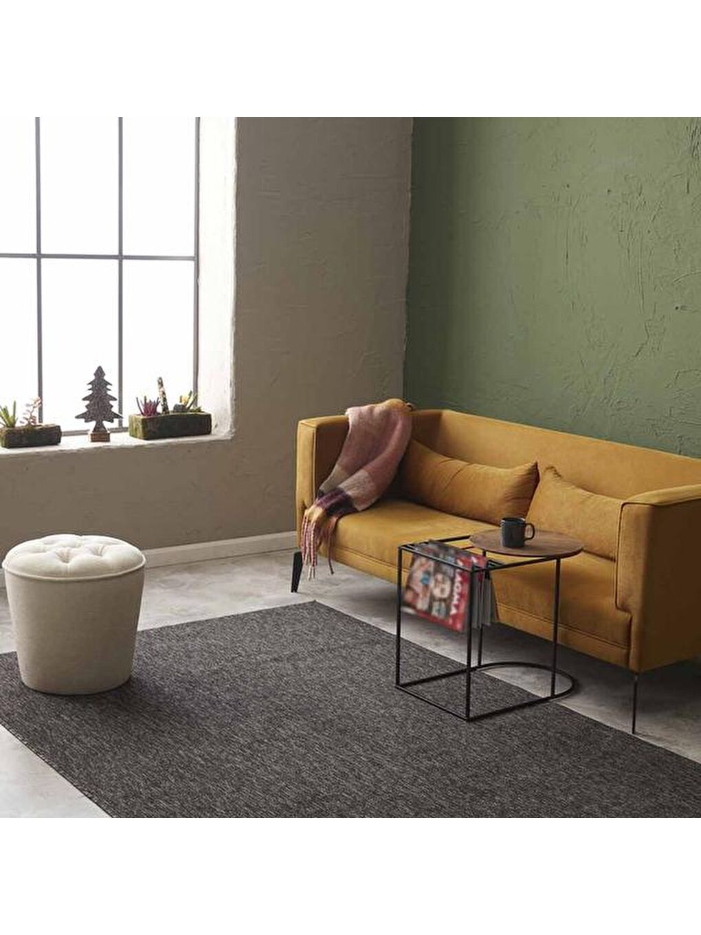 Ekru Konik Silindir Puf - Krem-6