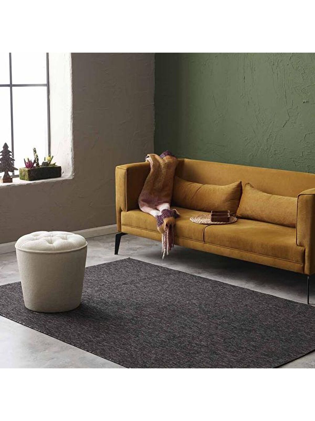 Ekru Konik Silindir Puf - Krem-7