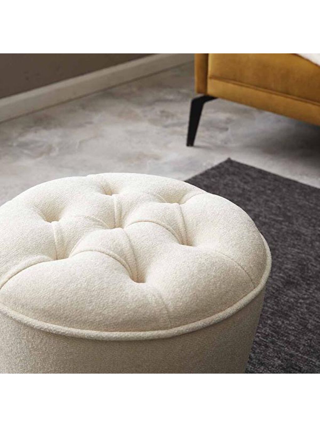 Ekru Konik Silindir Puf - Krem-9