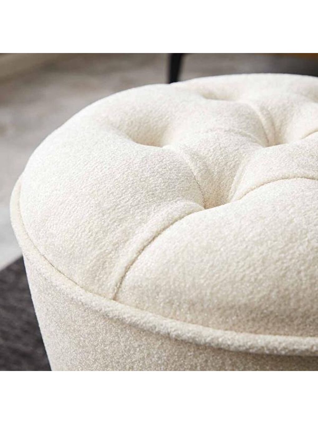 Ekru Konik Silindir Puf - Krem-10