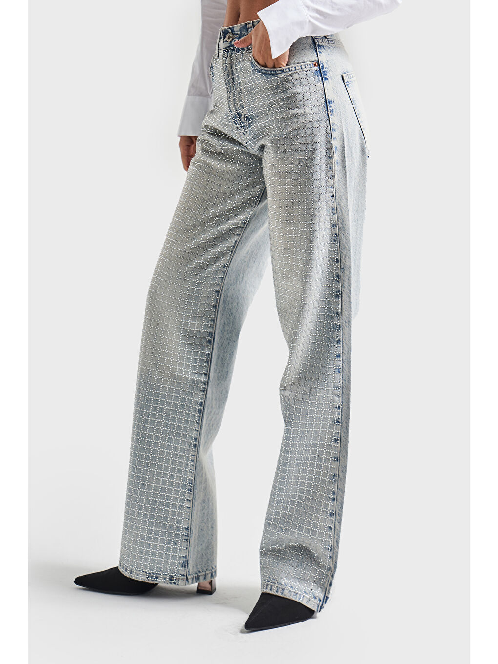 Mavi Kadın T.Kot Rengi Lora T2-4S5-30 Loose Fit Parlak Kare Taşlı %100 Pamuk Tasarım Denim Jean-4