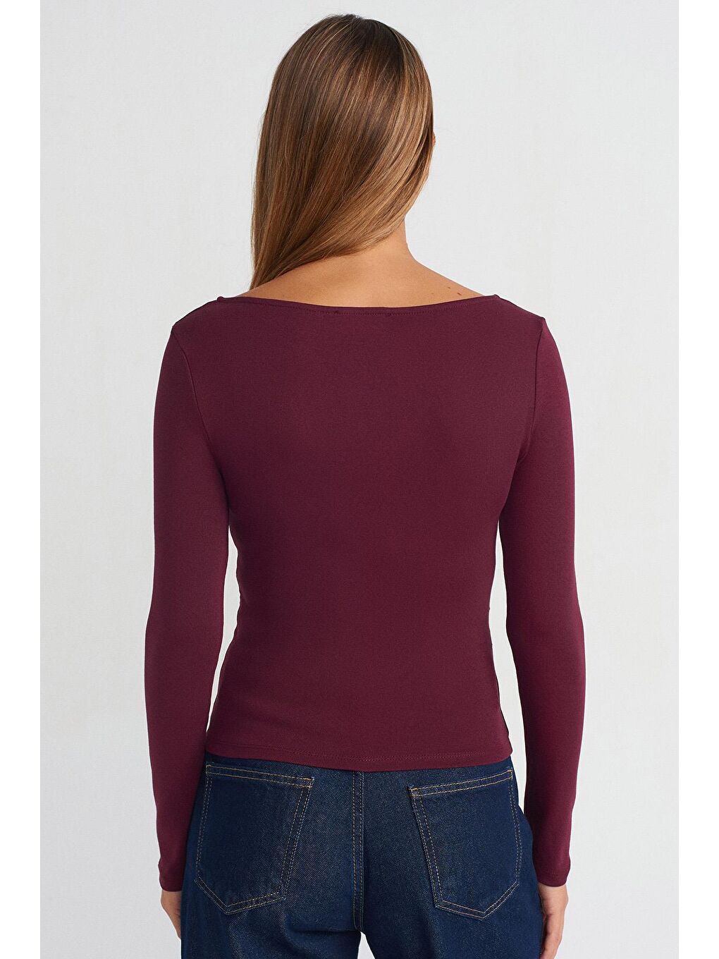 Madmext Bordo Kayık Yaka Uzun Kollu Kadın Top Body Mg2267 - 3
