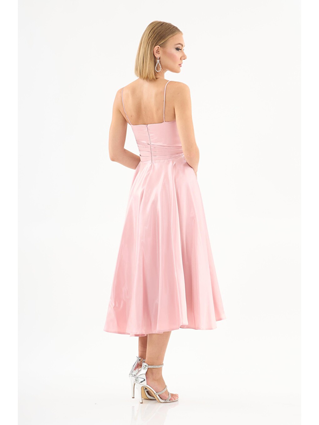 Pembe Pudra Asklı Organze Saten Söz Elbisesi-5