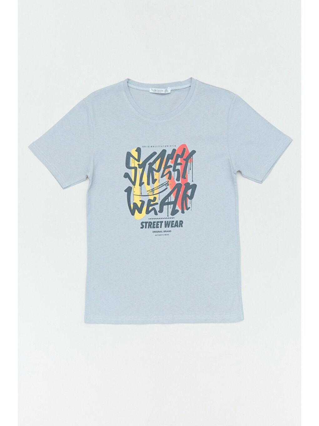 Gri %100 Pamuk Street Wear Yazı Baskılı Bisiklet Yaka Erkek Çocuk Tişört