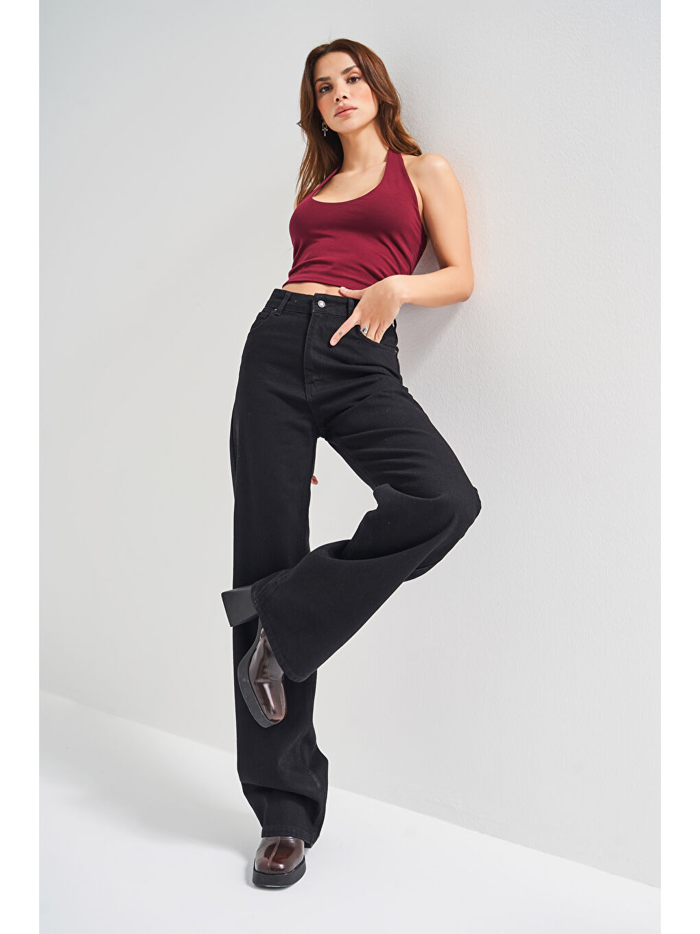 Kadın Siyah Renk Doris 1S5-1 Straight Fit Yüksek Bel %100 Pamuk Denim Jean-4