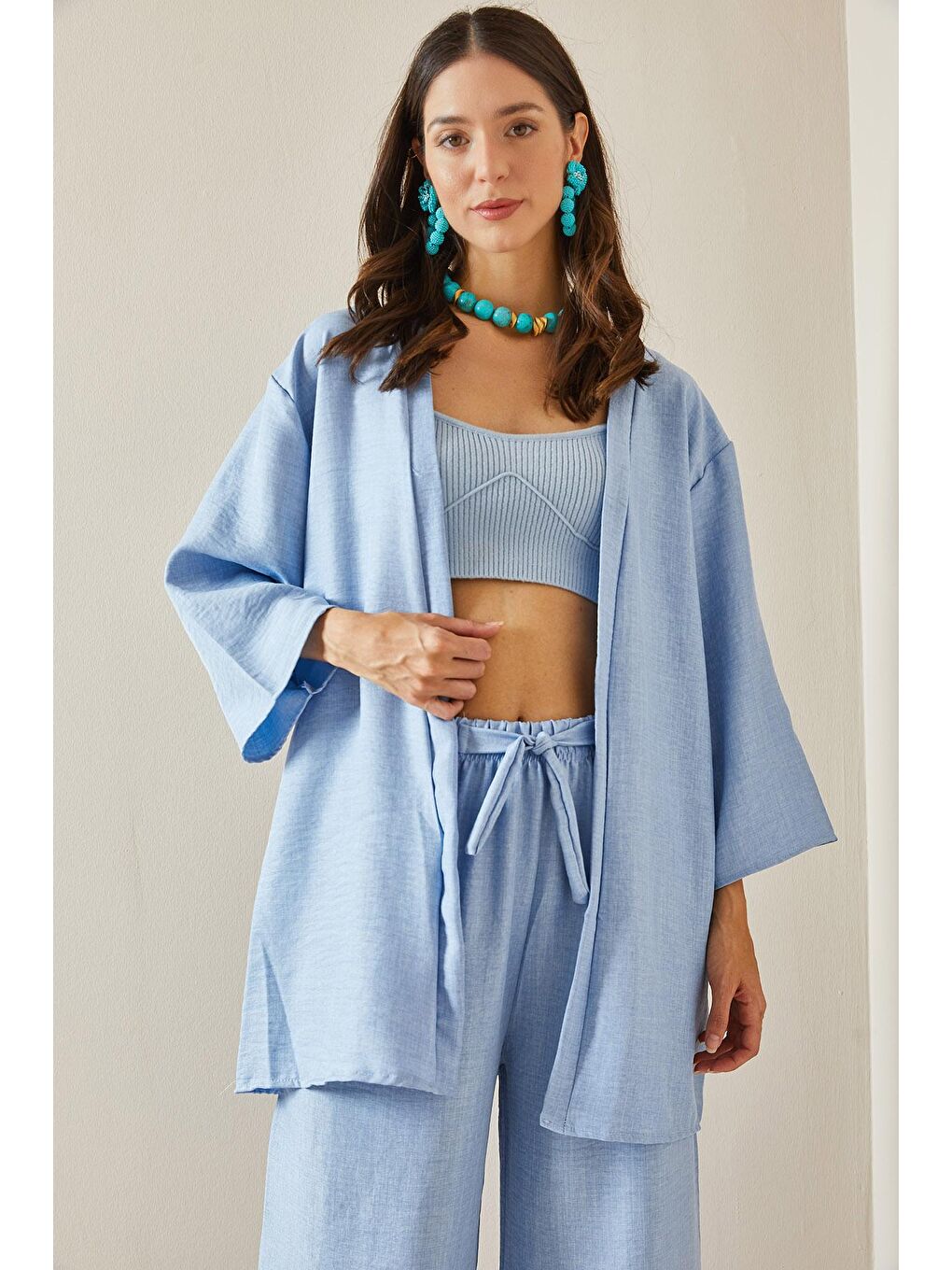 XHAN Bebe Mavisi Dokulu Oversize Kimono 5YXK4-48650-55 - 1