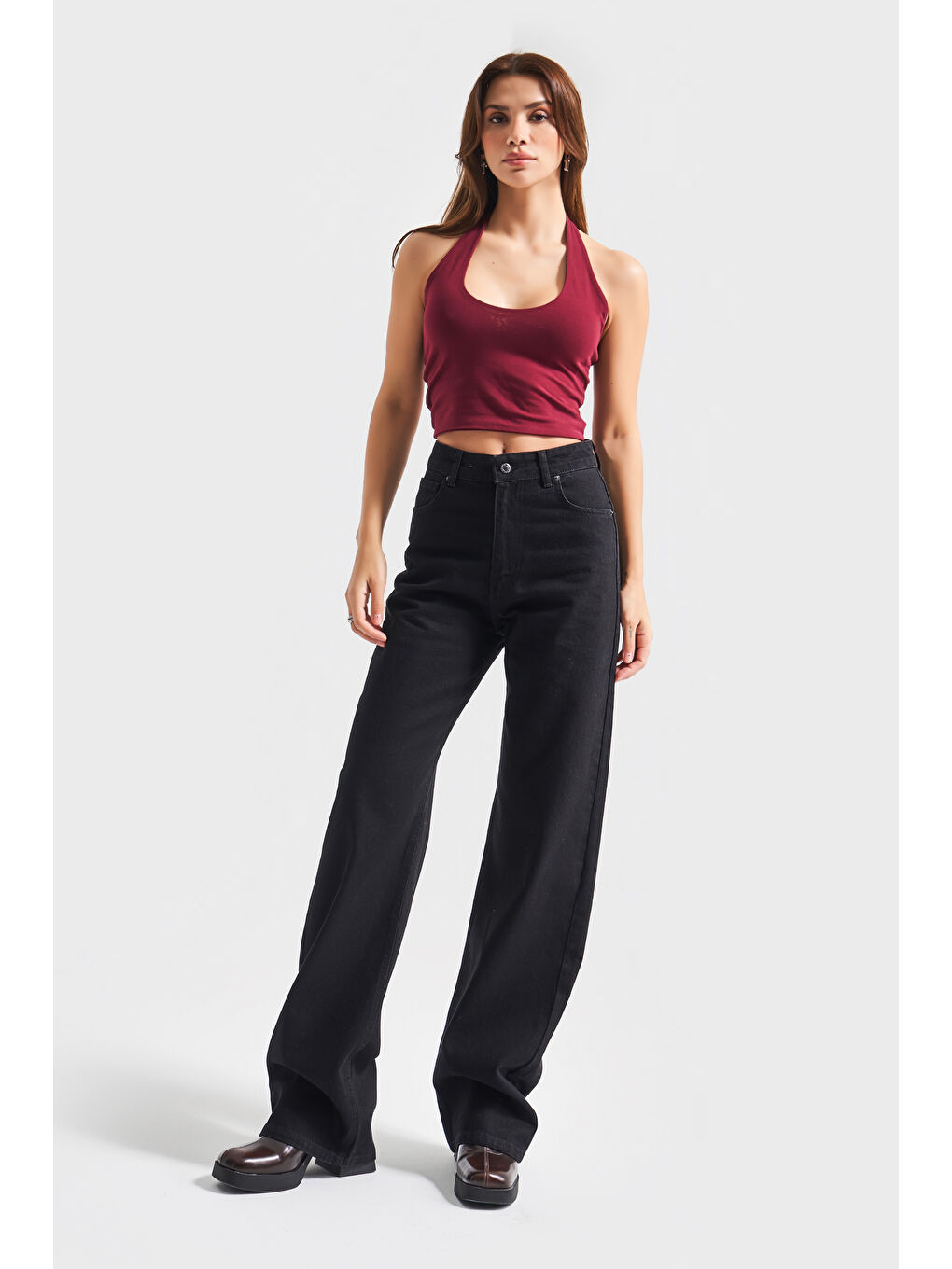 Kadın Siyah Renk Doris 1S5-1 Straight Fit Yüksek Bel %100 Pamuk Denim Jean-5